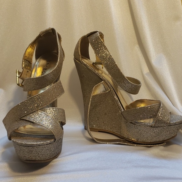 BAMBOO Shoes - Bamboo gold sparkled wedges